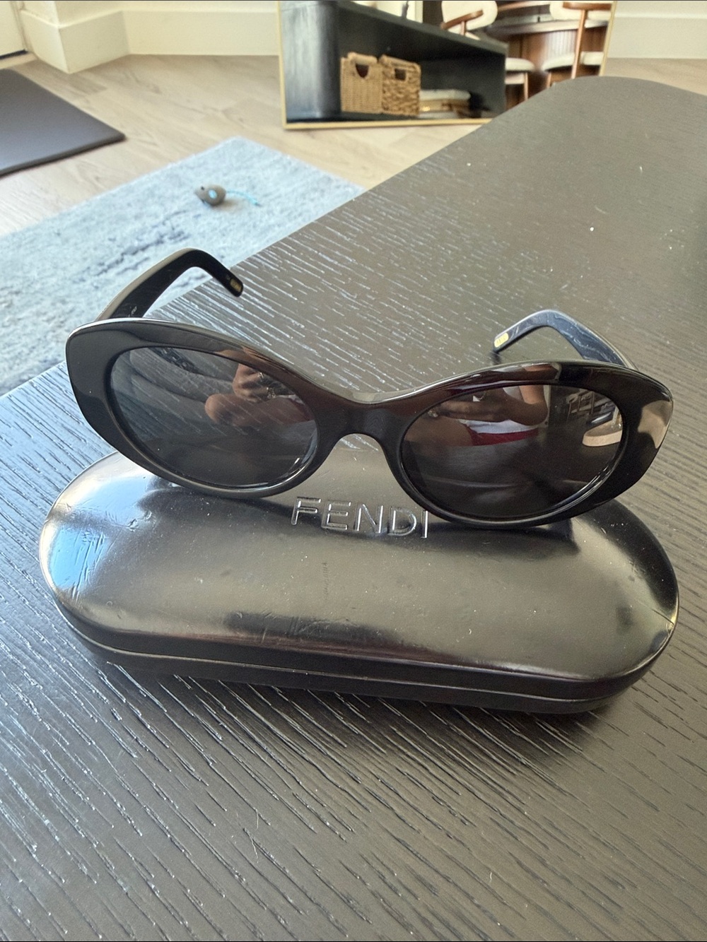 Fendi Black Oval Sunglasses with Dark Lenses